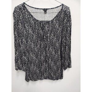 Ann Taylor Womens Blouse Size Small Black White Tie Neck 3/4 Sleeve Knit Casual
